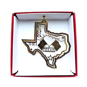 Proud to be a Texan Brass Ornament, Texas State American Flag